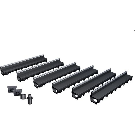 MEA – Pack de 6 caniveaux d'évacuation avec grille à fente – Couverture en inox – Résistance A15 – Pour espaces piétonniers et cyclables