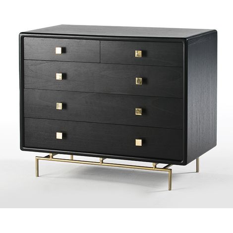 Commode 5 tiroirs bois massif noir et pieds métal doré Bar (1/2)