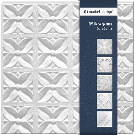 Marbet Design dalles plafond polystyrène EPS blanc 30 décors différents 50x50cm paquet économique: Margareta, 2 m² / 8 panneaux