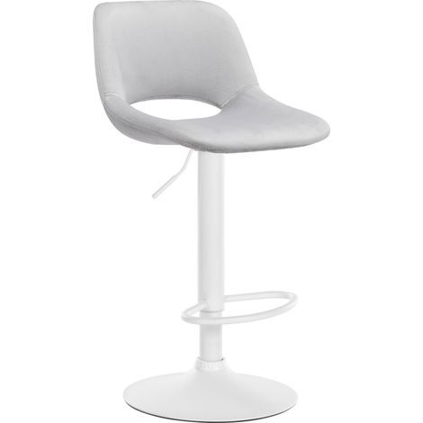 Sgabello da bar seggiolone x1 con poggiapiedi in velluto grigio chiaro, base in metallo bianco 100004607