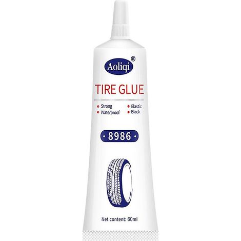 Colle de réparation pour pneus 60 ml. Spécialement conçue pour la réparation des fissures et rayures sur la bande de roulement extérieure des pneus. Colle souple noire pour la réparation des pneus de (1/4)