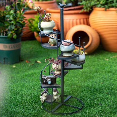 Porte-plantes en colimaçon, étagère métallique pour pots de fleurs (avec ornement en forme d'oiseau), présentoir de style vintage pour plantes succulentes 232356cm