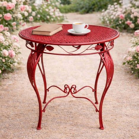DanDiBo Bistrotisch Rund 70cm Metall Eisen Rot Wetterfest Rosso 96711 Gartentisch Antik Metalltisch Balkontisch Terrassentisch Tisch (1/5)