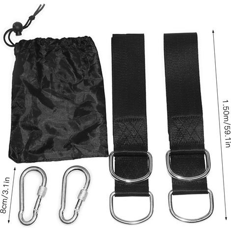 Kit de suspension de sangles de balançoire d'arbre, avec mousquetons, sac de rangement, cintres d'extérieur pour hamacs et balançoires (1/5)