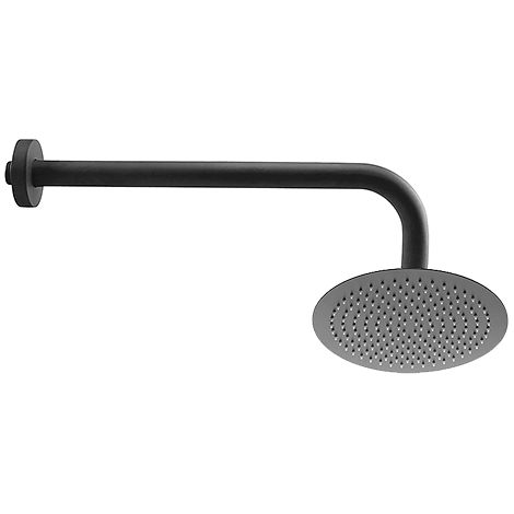 Set soffione doccia tondo Jacuzzi da 20 cm in acciaio inox ultrapiatto e braccio doccia tondo da 30 cm nero opaco (1/5)