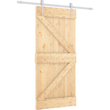 Schiebetür Natürlich und Weiß 90 x 210 cm Massives Kiefernholz vidaXL