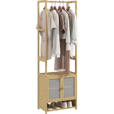 HOMCOM perchero con armario, perchero para ropa de bambú, con zapatero, barra para colgar, estante ajustable, 53x31x168 cm, natural