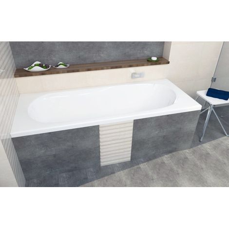 ECOLAM® Badewanne  160x70 cm Wanne Rechteck Bona Design Acryl weiß + Ablaufgarnitur Ab- und Überlauf Automatik Füße Silikon Komplett-Set