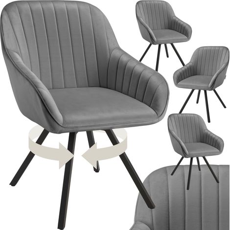 Lot 4 chaises pivotantes à 360° avec accoudoirs velours grises