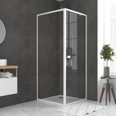 Porta doccia pivotante bianca da 78 a 90x185 cm + ritorno 90 vetro 5 mm - WHITY PIVOT