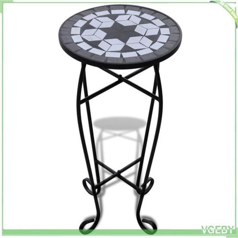 Table d'appoint - FAFEICY - 41129 - Mosaïque noir et blanc - Ø30 cm - H60 cm (1/4)