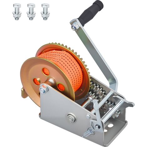 Mophorn Cabrestante manual con capacidad de 1588 kg, incluye manivela y correa de 6,1 m. Ofrece dos velocidades ajustables y un trinquete bidireccional con tres posiciones, ideal para motos acuáticas (1/5)