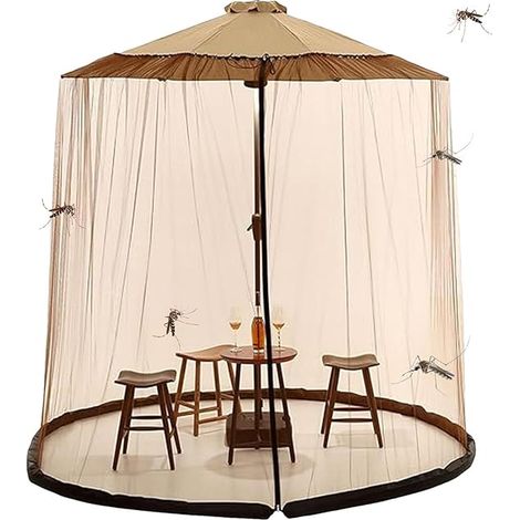 Filet de parasol rond léger en polyester avec fermeture éclair, double porte, parfait pour terrasse, jardin et balcon
