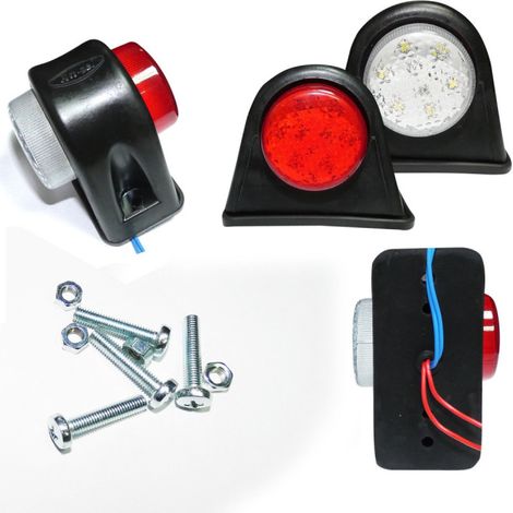 2 Stück - 24V LED hörnchenförmige Gummi-Seitenmarkierungsleuchten für Lkw, Anhänger, Pritsche – Weiß/Rot