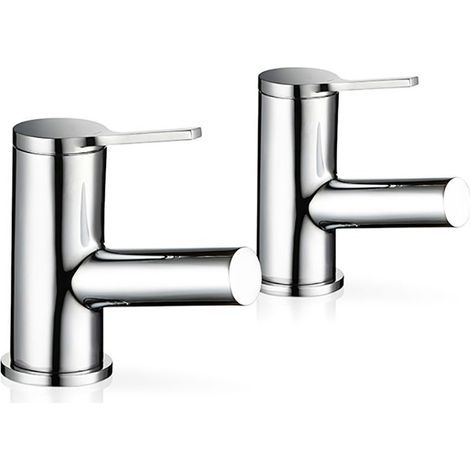 Mira Showers Evolve Bath Pillar Taps Chrome Round Bathroom Minimalist Lever Pair (1/3)