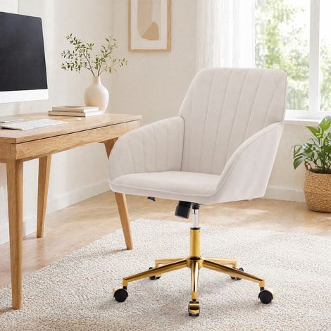 Fauteuil de bureau pivotant réglable velours blanc OKMYHOME (1/5)