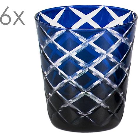 Lot de 6 verres en cristal bleu taillés à la main, hauteur 10 cm, capacité 0,23 L - PANGIVO