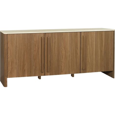 sweeek - Sideboard mit Holzdekor und Travertin-Effekt, 3 Türen, 160 cm (1/5)