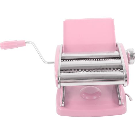 Nudelmaschine mit Saugnapf, kleine, multifunktionale Edelstahlmaschine zur manuellen Nudelherstellung. Inklusive rosa Saugnapf und 2 Messern. (1/5)