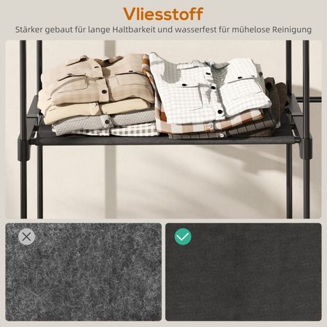 Porte-vêtements portable, cadre en métal, étagères en tissu, grand espace de rangement, noir (1/5)