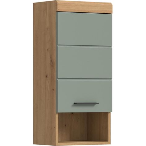 Scout Badschrank Wandhängend 1 Tür, 1 Regal Salbeidekor, Eiche Dekor.