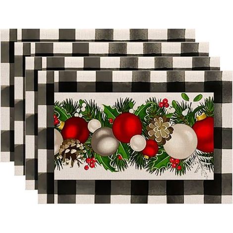 4 Pièces Arbres de Noël Neige Rose Napperons de Noël Tapis de Table D'Hiver pour Cuisine Salle à Manger Décoration F (1/4)