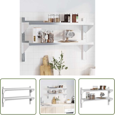 The Living Store Wandregal mit 2 Böden 100x23,5x60 cm Silbern Edelstahl - Wandregal - Edelstahlregal - Schweberegal - Küchenregal - Wohnzimmereinrichtung (1/5)