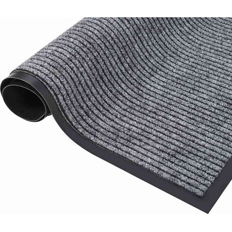 Paillasson d'Entrée Tapis Grattoir avec Support Antidérapant en Vinyle Gris Rayé 60 x 80 cm (1/5)