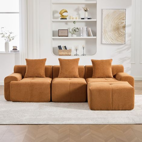 Canapé d'angle en L 268cm avec repose-pieds,canapé modulaire compressé,canapé 3 place,mémoire de forme,orange (1/5)