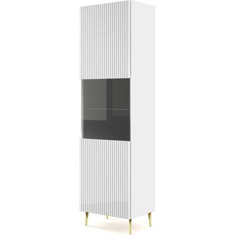 Vitrine avec étagères sur pied Blanc Mat 60x42x215 RAVI B FILET Pied or (1/2)