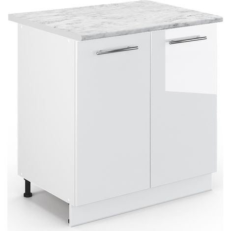 Mobile lavello cucina Fame-Line, Bianco lucido, 80 cm con ripiano, PL Marmo, Vicco