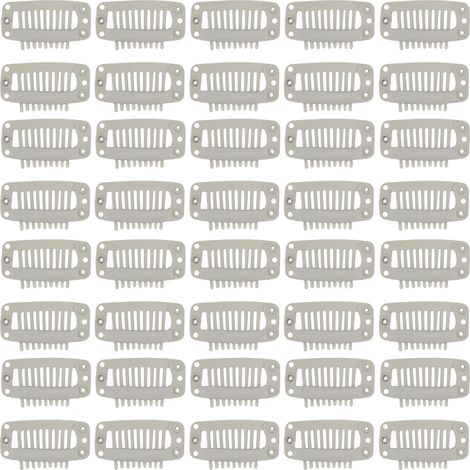 Lot de 40 pinces à mèches en acier inoxydable, peigne cranté 9 dents DIY, accessoires d'extension de cheveux, 3,3 cm, beige (1/5)