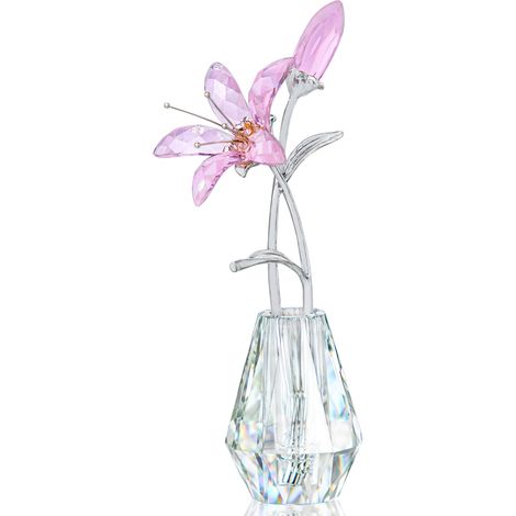 Figurine de lys Calla en cristal à collectionner avec vase en cristal pour décoration de maison, fête de mariage, fleur rose avec tige en métal argenté (1/5)