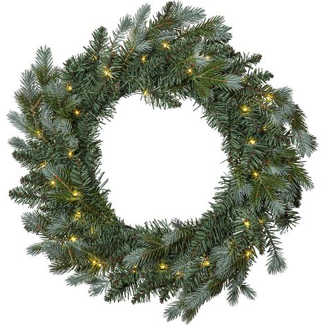 Star Trading Couronne de Noël artificielle LED Greyland, vert, minuterie, extérieur, blanc chaud, batterie, 55cm