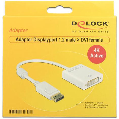 Adaptador de video - DELOCK - DisplayPort a DVI - Ultra HD 4K - Activo - Blanco (1/2)