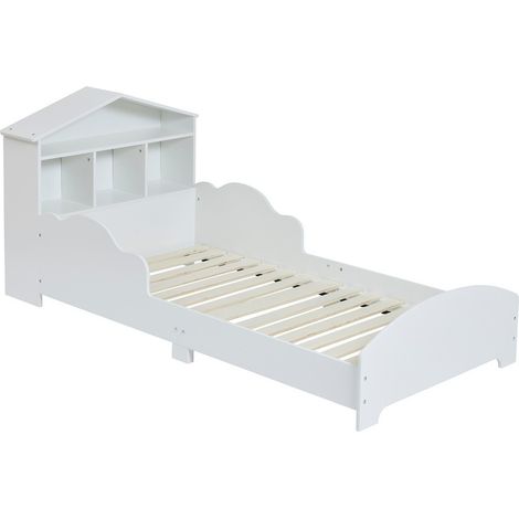 Kids White Toddler Bed Frame with Bookcase - L160 x W75 x H65 cm