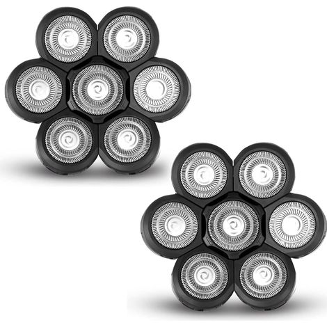 Têtes de rasoirs rotatives compatibles avec LOEVERY - 7 têtes flottantes de remplacement - Lames à double anneau pour Série 5/6/7 (Recharge pour rasoir 7 lames - 2 pièces - Noir) (1/5)