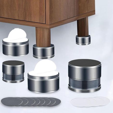 Set mit 4 Bett- und verstellbaren Möbelerhöhungen, verstellbaren Möbelfüßen aus Metall, höhenverstellbar (1/5)
