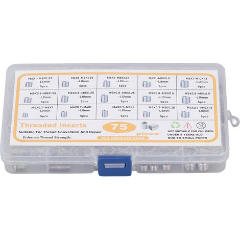 Kit d'outils assorti de 75 inserts filetés en acier inoxydable pour la réparation des filetages (1/5)