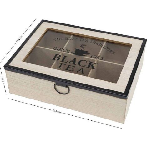 TRADE SHOP - Scatola Contenitore In Legno Per Tè Con Bacheca 6 Posti Scomparti Vetrina 219601 -
