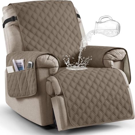 Funda impermeable para sillón reclinable con correas elásticas antideslizantes de 58 cm (color topo). (1/5)