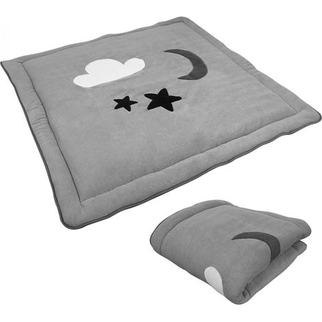 Tapis de jeu, de sol, d'éveil ou de parc bébé, enfant molletonné 1m x 1m - Gris - Monsieur Bébé (1/4)