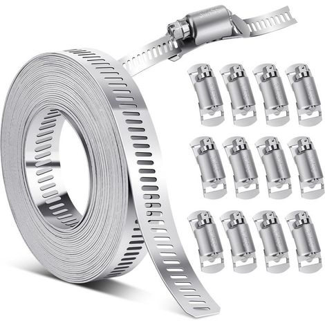 5 Mètres Collier de Serrage Inox, Collier de Serrage Métallique 5 m x 12.5 mm, 304 Inox, avec 12 Collier de Fixation (1/5)