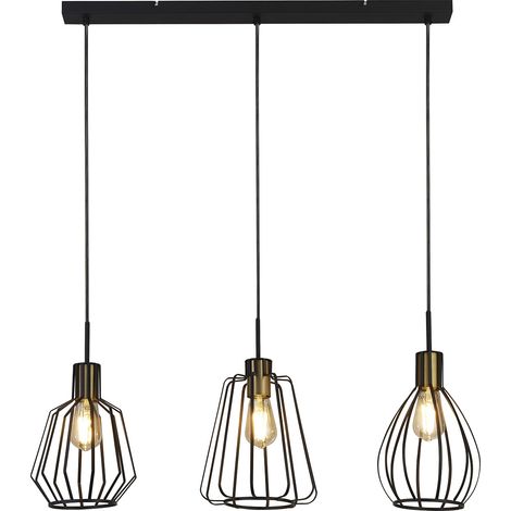 Searchlight Melbourne Ciondolo a 3 luci con barra a gabbia, nero, ottone antico (1/3)