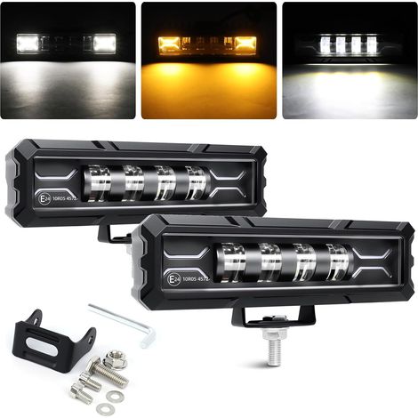 2PCS Phare de Travail LED 12V 24V 6" 36W E24 Barre Rampe 4x4 Avec feux de jour blancs et clignote ambre Longue Portee LED pour 4x4 Moto Off-road Voiture Camion Tracteur SUV ATV (1/5)
