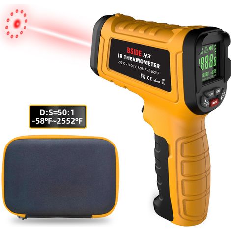 H3 Thermomètre infrarouge professionnel 50:1 – Plage de mesure -50°C à 1400°C – Écran LCD couleur – Alarme sonore – Pour applications industrielles – Durficst