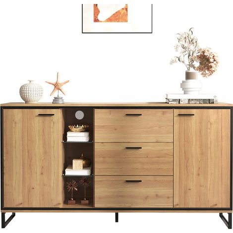Buffet moderne en bois – 3 tiroirs avec compartiments de rangement, table console fonctionnelle pour salon (1/5)