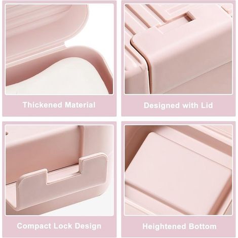 4er-Set Seifenschalen – Seifenschale mit Deckel – Seifenablage – Seifenbox – Tragbare Seifenbox – Reise-Seifenbox – Badezimmeraccessoires – PP-Material – 11 x 7,5 x 5 cm – Grün/Rosa
