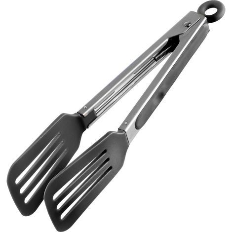 Pince de cuisine universelle en acier inoxydable avec poignée en silicone, idéale pour servir, cuisiner, pâtisser ou salade. Poignée robuste, résistante à la chaleur et facile à prendre en main. (1/5)