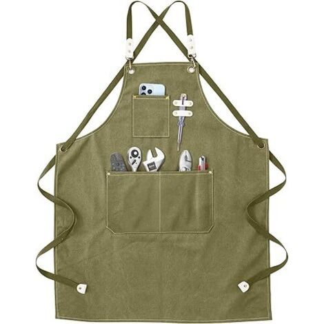 Schweißerschürze - Arbeitsschürze mit Taschen, verstellbarer gekreuzter Riemen auf der Rückseite für Männer und Frauen, perfekt für Garten und Küche (1/5)
